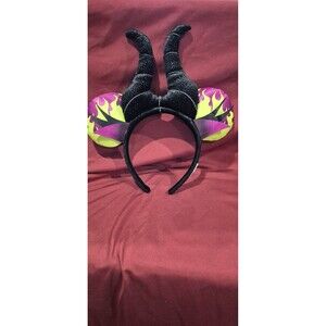 Disney Park Maleficent Horns Flames Mickey Minnie Mouse Ears Headband EUC No Tag